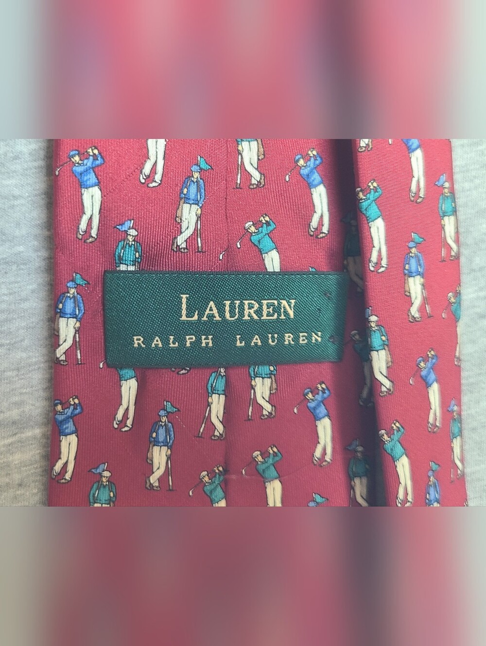 Lauren Ralph Lauren  100% Silk Tie Golf Tie Golfer Swing Made in USA 3.5 Inches